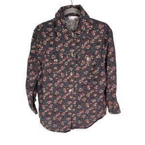 BALTIC BORN Women's Navy Floral Cotton Button Down Blouse Small